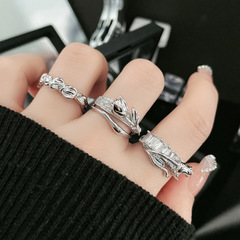 高級感輕奢法式氣質玫瑰花朵微鑲戒指女ins冷淡風小眾可調節指環