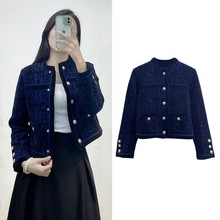 2025年冬季女装法式四叶草提花毛衣外套修身圆领长袖短款针织开衫