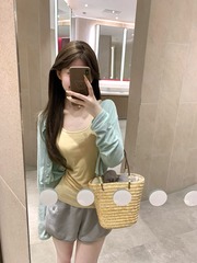 マンボミントの花綿の長袖の日焼け止めのカーディガンは副乳のサスペンダーのベストの女性の夏の新型のファッションのスーツの潮を遮ります。