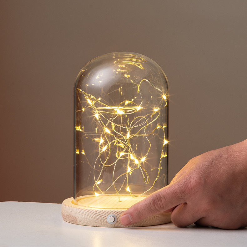 Eternal flower glass cover with light, luminous scented candle glass display box, transparent blind box, hand-made dust cover ornaments