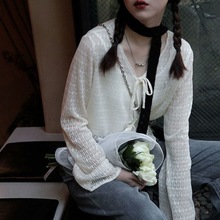 冰丝蕾丝防晒衣女2024夏季新款长袖系带镂空空调短款开衫辣妹上衣