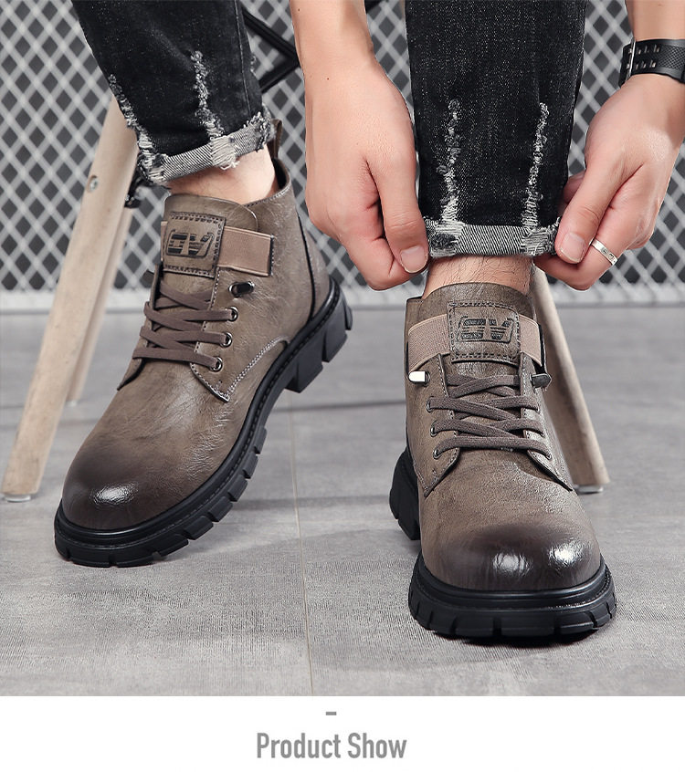 Giày bốt Martin nam cổ thấp lót lông giữ ấm, da mềm chống trượt, gót thấp 1–3 cm — Giày cotton lông cừu màu đen, Giày cotton nhung màu nâu chi tiết 14