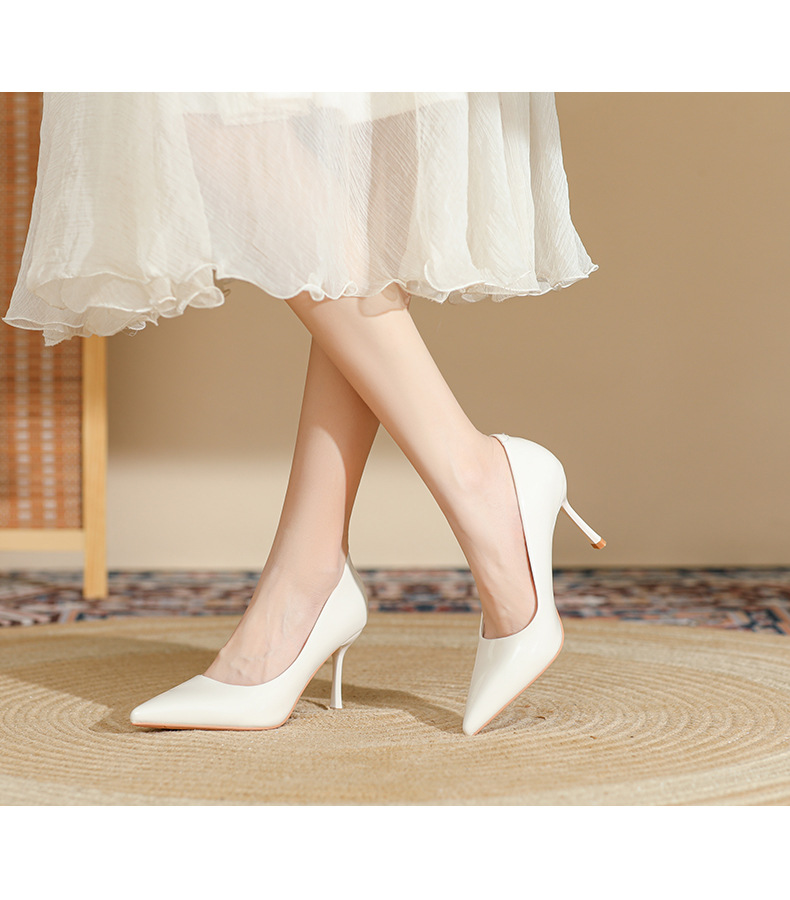 Giày cao gót nữ mũi nhọn da bóng gót 8 cm – giày cưới công sở — Màu Đen-8cm chi tiết 8