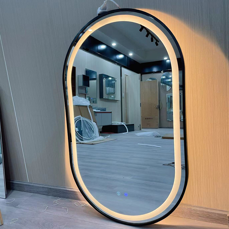 Espejo de plata de alta definición con marco de pared sin agujeros de perforación de lámpara LED espejo de maquillaje ajustable de color de luz espejo de desintelación táctil