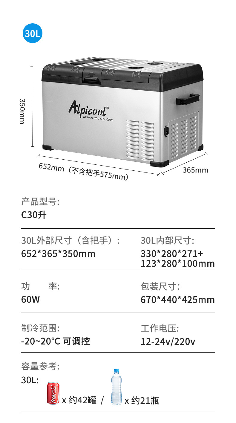 Ice Tiger Compressor Car Refrigerator, Dual-Use for Car and Home, Freezing and Refrigeration, 12V24V Portable C30 Dormitory Mini Refrigerator