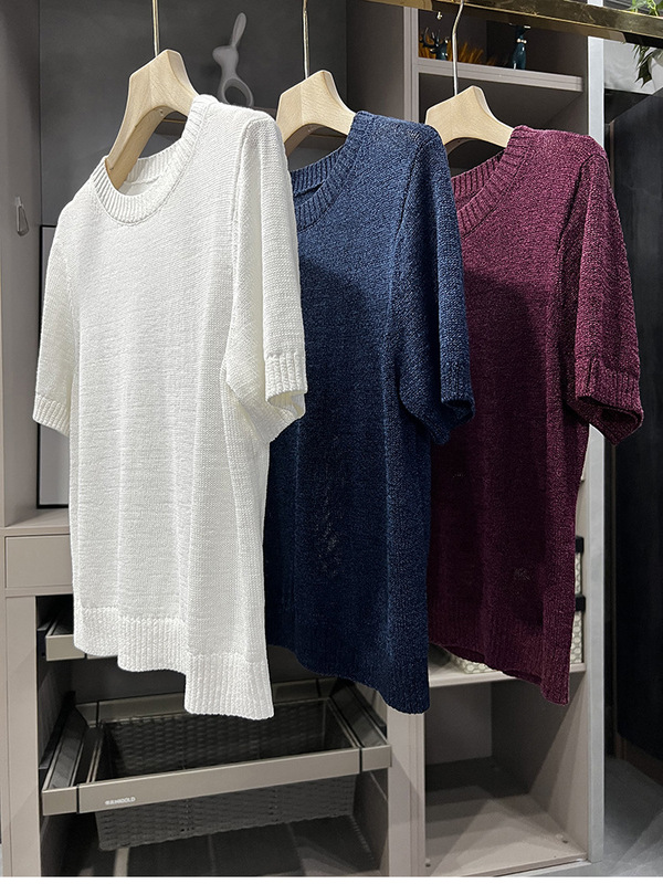 Hanyuan Apparel/Refreshing and Non-Sticky! Imported Japanese Paper Round-Neck Short-Sleeve Knit Top for Women D2181