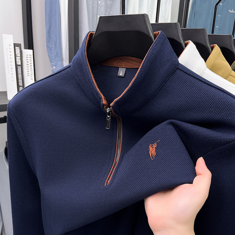 Outlet Discount Paul Sweatshirt Men's Autumn and Winter Half-High Zipper Collar Pony Logo Embroidered Business Casual Bottoming Shirt Trendy