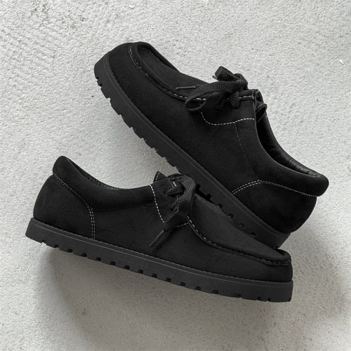 Men's Kangaroo Leather Shoes with Rubber Sole, Smoke Color, Handmade Retro Casual Loafers, Replica of British Low-Top Men's Shoes Z508