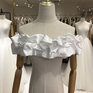 Shawl Collar One-Shoulder Wedding Dress, Dress Accessories, Puff Sleeves, Slimming Satin Lace Strap Shawl
