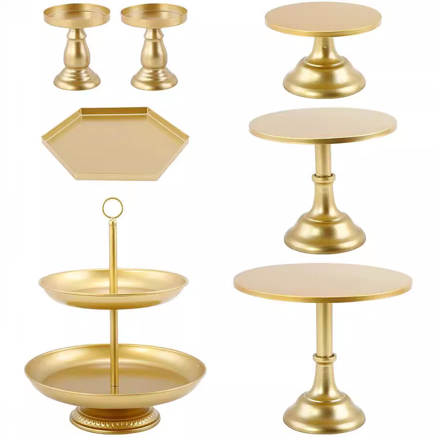 Decoración de la mesa de postres de boda, estante de pastel europeo, propósitos de boda, bandeja de pastel de encaje, set de rack de refrigerio de hierro forjado