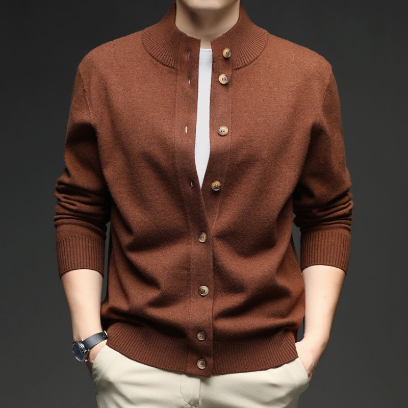 2025 Autumn and Winter Knitted Sweater Men's Solid Color Casual Cardigan Men's Knitted Thickened 550g Sweater Jacket Bottoming Shirt