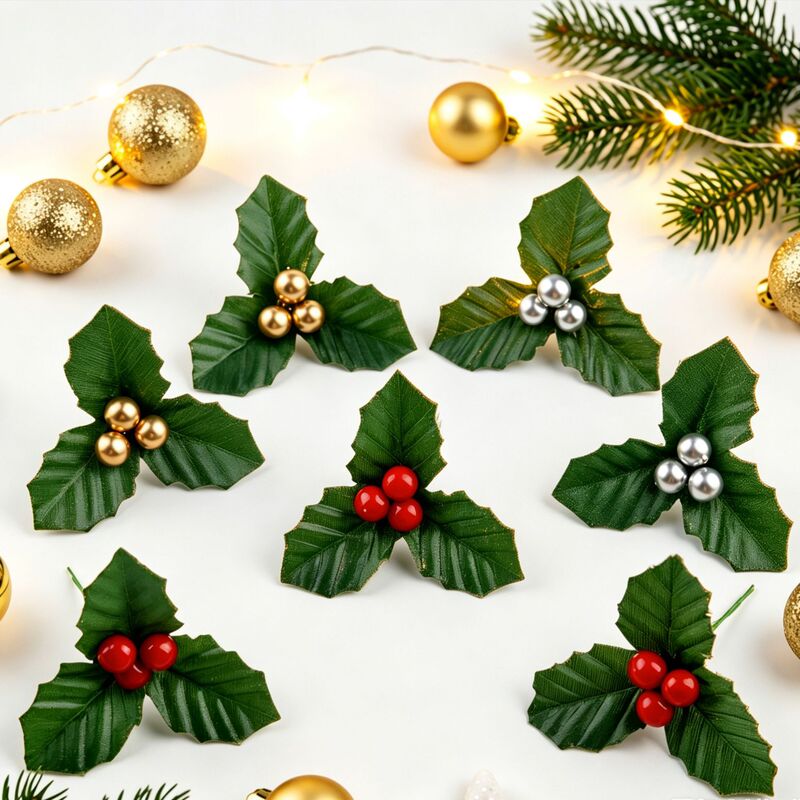 Cross-border Christmas tree DIY mini artificial red fruit branches and green leaves Christmas decorations DIY accessories