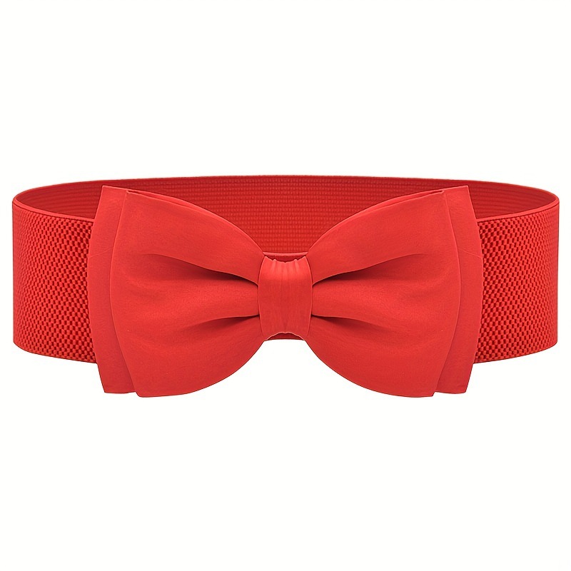Candy Color Bowknot Wide Belts Classic Elastic Waistband跨境