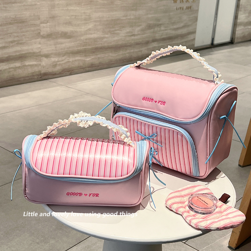 Bowknot Makeup Bag, Large Capacity, Portable for Women, with Compartments for Travel, Toiletries, Skincare Products, and Brush Storage, Handheld Bowknot Makeup Bag, Large Capacity, Portable for Women, with Compartments for Travel, Toiletries, Skincare Products, and Brush Storage, Handheld