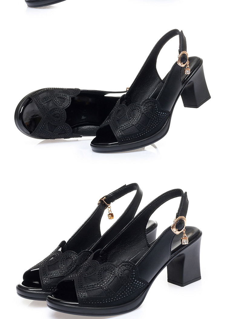 Sandal nữ quai chữ V gót dày đế mềm da thật — đen chi tiết 17