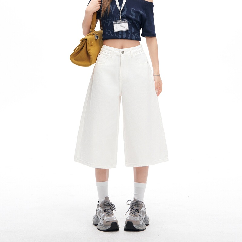 Off-White High-Waisted Cotton Cropped Jeans for Women, 2026 Spring/Summer New Style, Straight Loose Fit, Slimming and Versatile Mid-Length Pants Off-White High-Waisted Cotton Cropped Jeans for Women, 2026 Spring/Summer New Style, Straight Loose Fit, Slimming and Versatile Mid-Length Pants