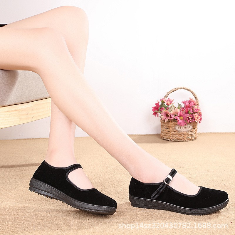 Old Beijing Cloth Shoes Women's Breathable Hotel Shoes Mother Square Dance Belt Injection Molding Rubber Bottom Work Soft Bottom Low-top Cloth Shoes