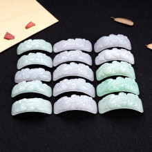 缅甸翡翠A货豆色冰糯种貔貅弯条diy编制手链手牌配饰配件厂家批发