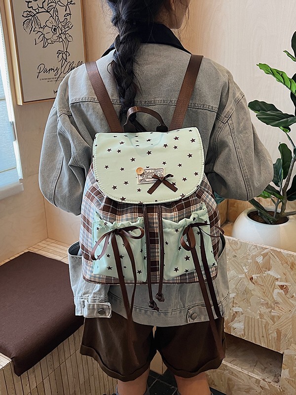 双肩包女复古风高级感韩系包包简约高颜值布艺牛津布抽带小背包|undefined