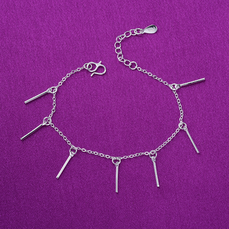 Silver-Plated Imitation Silver Color-Preserving Jewelry Female Student Bracelet O-Shaped Chain Seven Small Tube Anklet Manufacturer