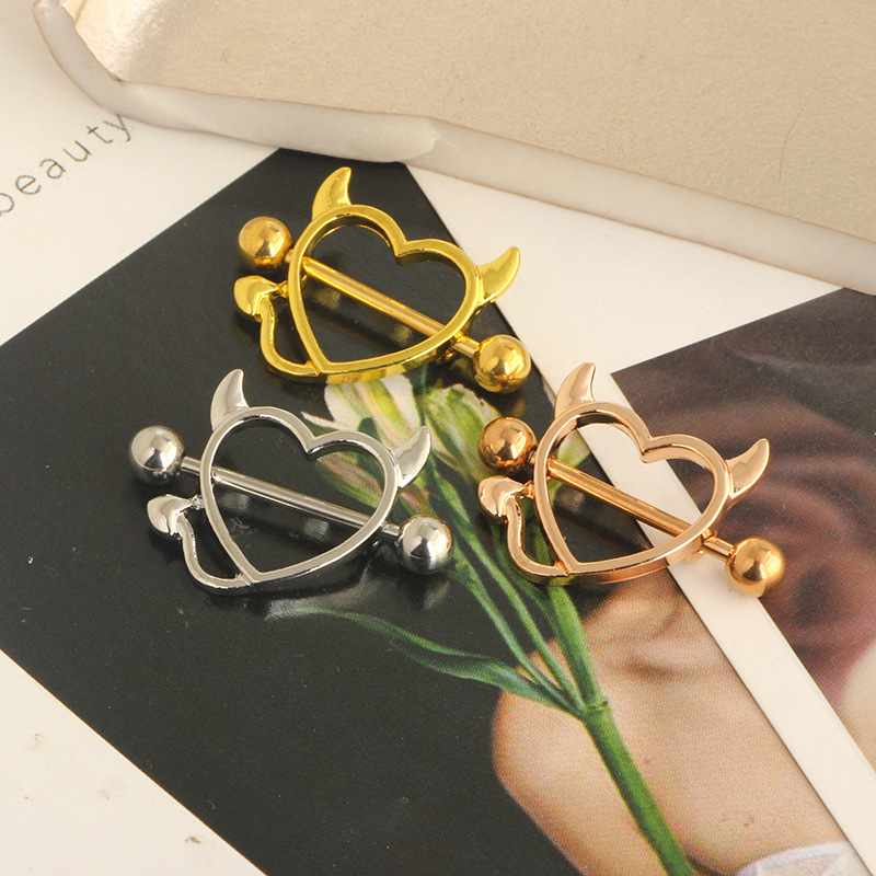 2022 Horn Monster Heart Breast Ring Stainless Steel Milk Ornaments Wholesale Fun Body Piercing Jewelry detail image 8