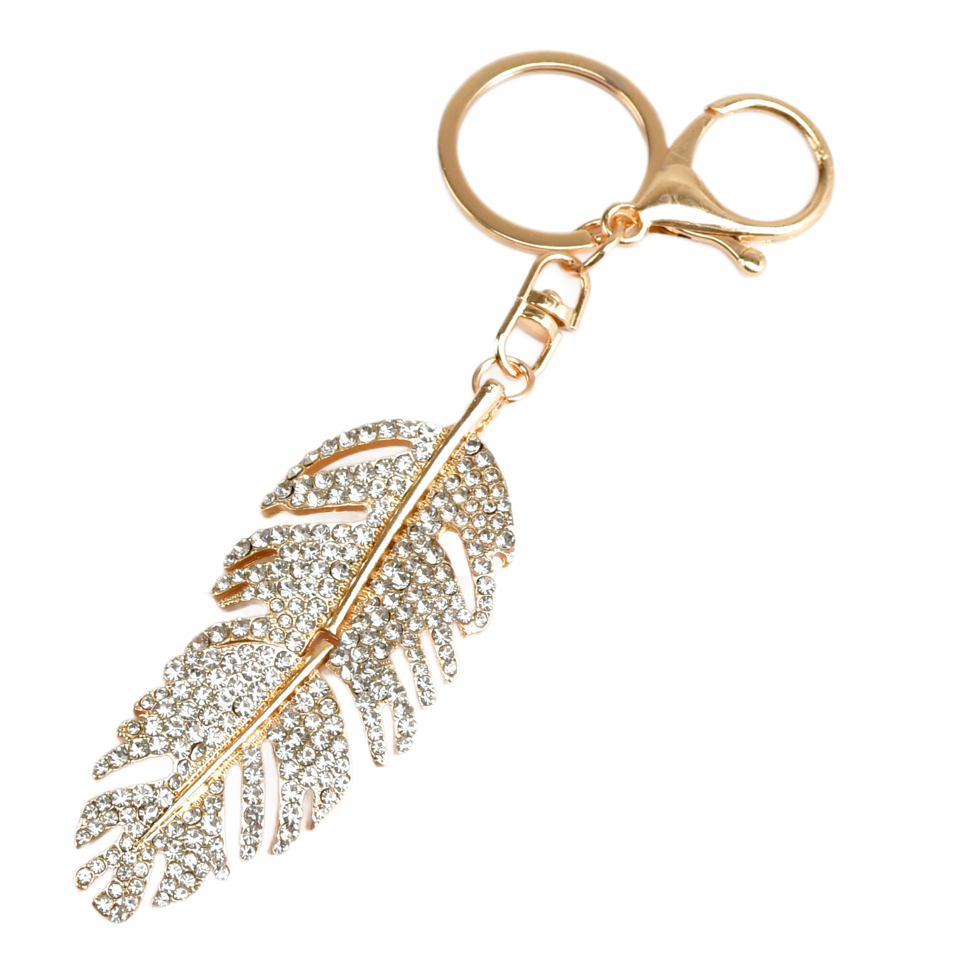 Llavero de lujo vintage con pluma y strass para mujer_voghion.com
