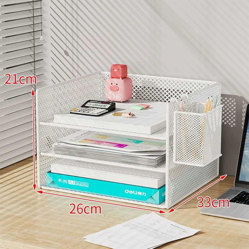 Metal document organizer — reinforced mesh storage box, 2–5 tiers, vertical or horizontal layout
