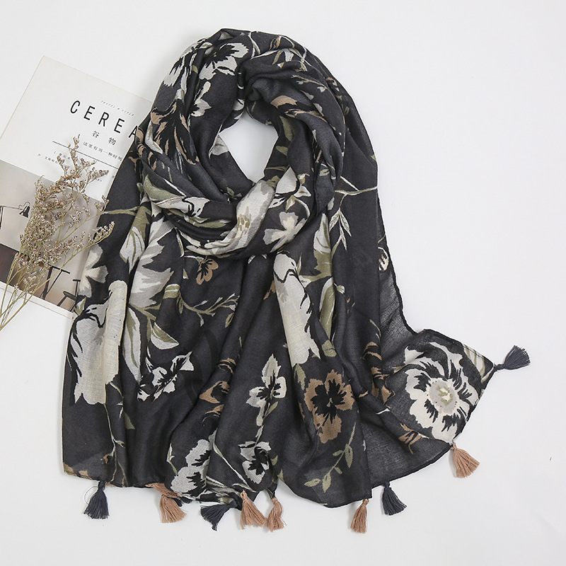 200g Weight Silk Scarf Classification Holiday, Daily Occasion Polyester Material Flower Pattern Spring, Autumn Season Women's Gender Sweet, Pastoral Style Women's Sweet Pastoral Flower Polyester Silk Scarf 8