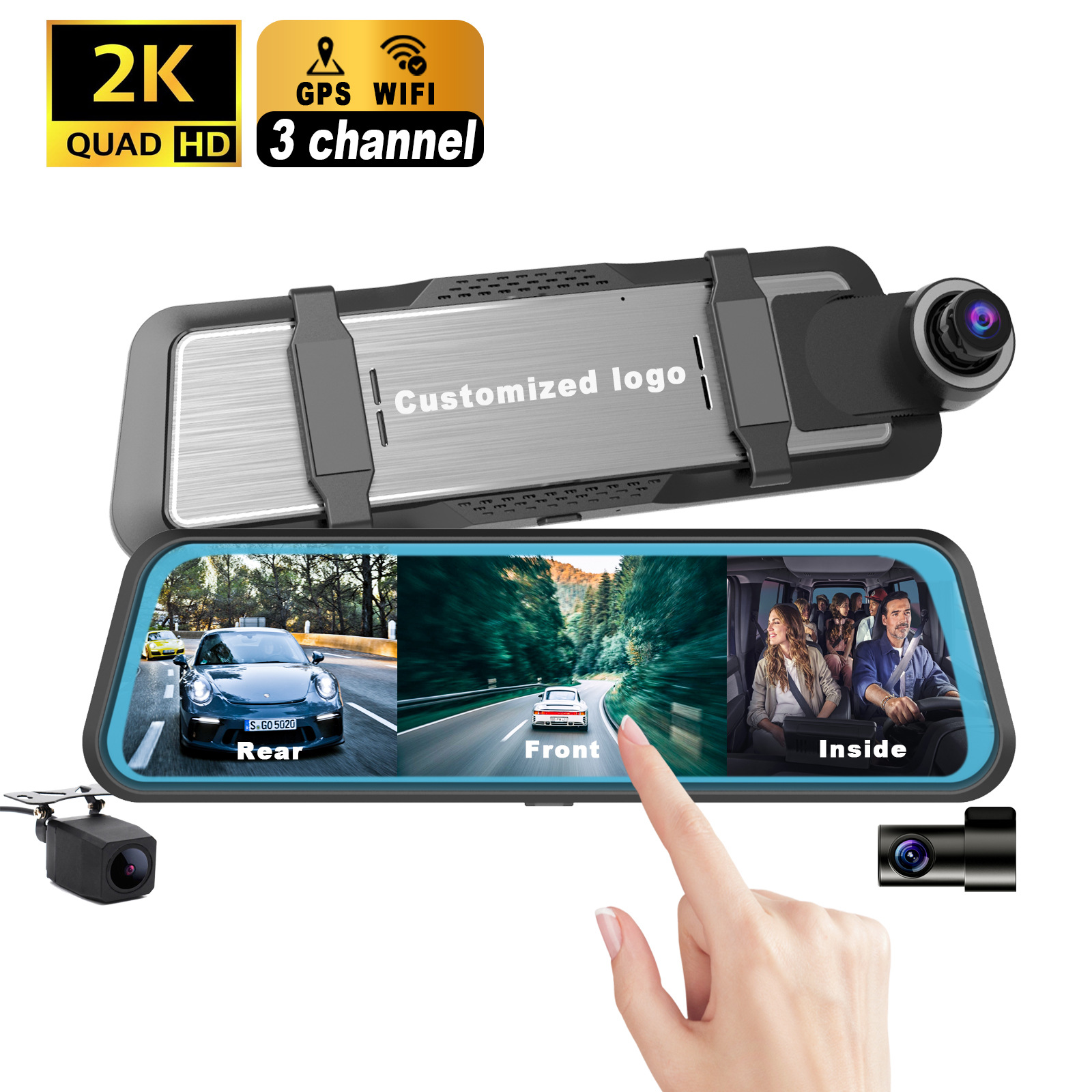 跨境新款 10寸高清4K双录后视镜行车记录仪 WIFI dash cam