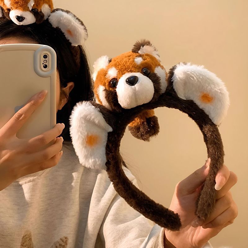 かわいいアライグマのヘッドバンド、クリエイティブな漫画のヘッドバンド、動物園の洗顔と写真撮影のヘアピン、ぬいぐるみのレッサーパンダの面白いヘッドバンド|undefined