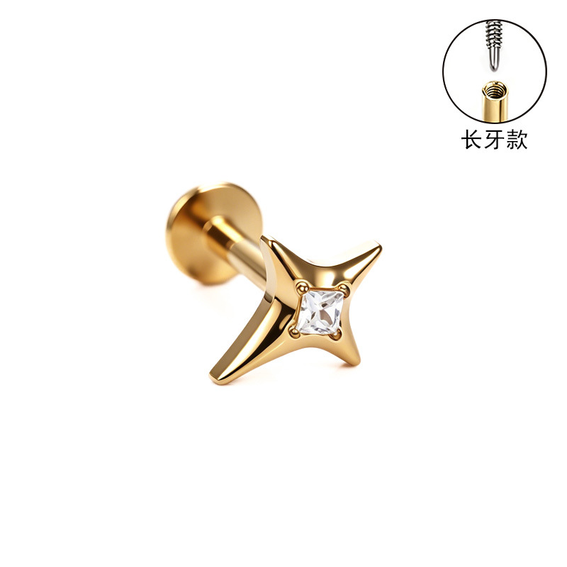 F136 Titanium Alloy Long Tooth Ear Studs, Carved Ear Bone Studs with Zircon, G23 Titanium Body Piercing Jewelry detail image 16