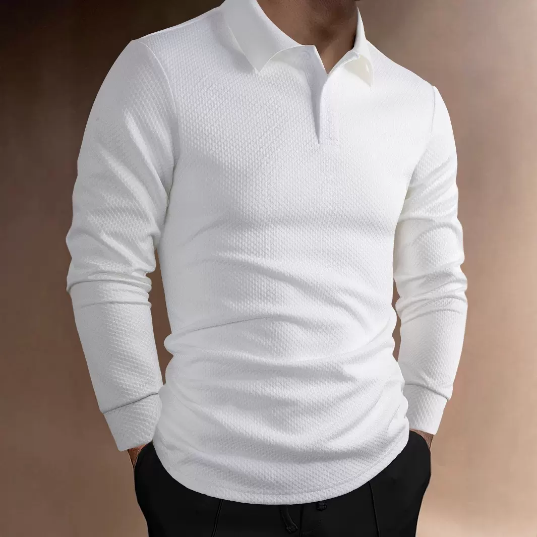 尚谷男装 跨境外贸polo衫纯色欧美男装翻领长袖上衣紧身上衣