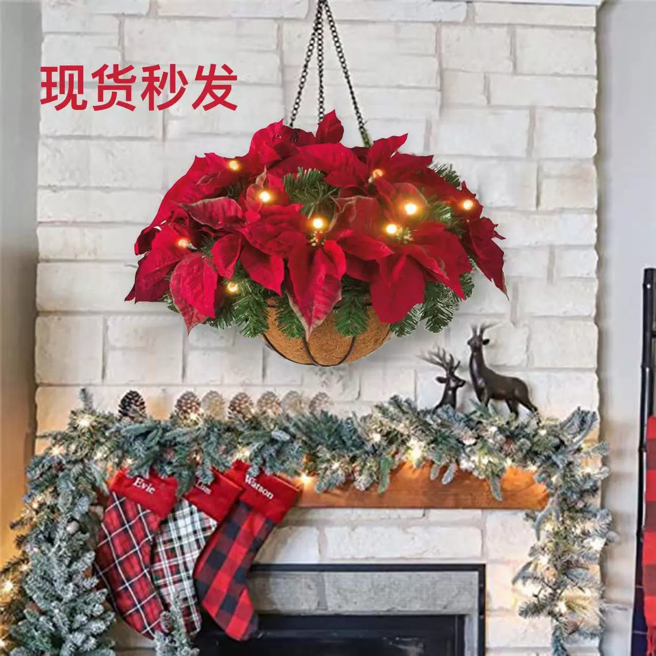 Новая Рождественская подвесная корзина венок светодиодное освещение подвесная корзина моделирование цветочных украшений Съемная Рождественская подвесная корзина украшение
