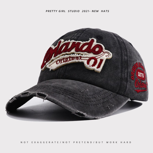 2024 New Style Hats Girls Versatile Retro Baseball Cap Men's High-end Foreign Trade Water-washed Denim Peaked Cap 