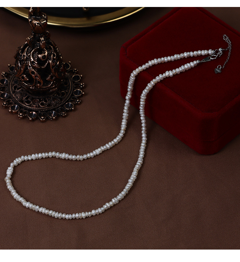 Beaded Design 925 Sterling Silver Freshwater Pearl Beaded Geometric Necklace