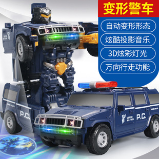 Tiktok-Style Electric Transforming Hummer Police Car with Projection, 360-Degree Rotating Lights, and Music Children's Toy