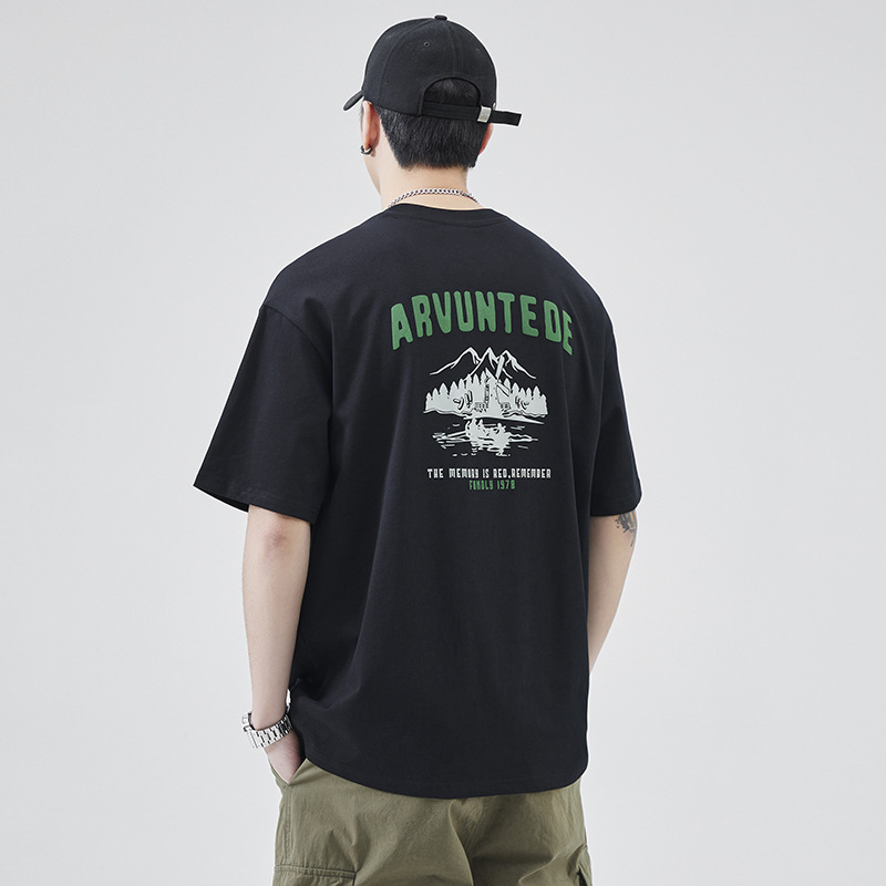 2025 New Summer American Short-Sleeved T-Shirt Men's Loose Trendy Brand Printed Half-Sleeved Casual Round Neck Top T-Shirt