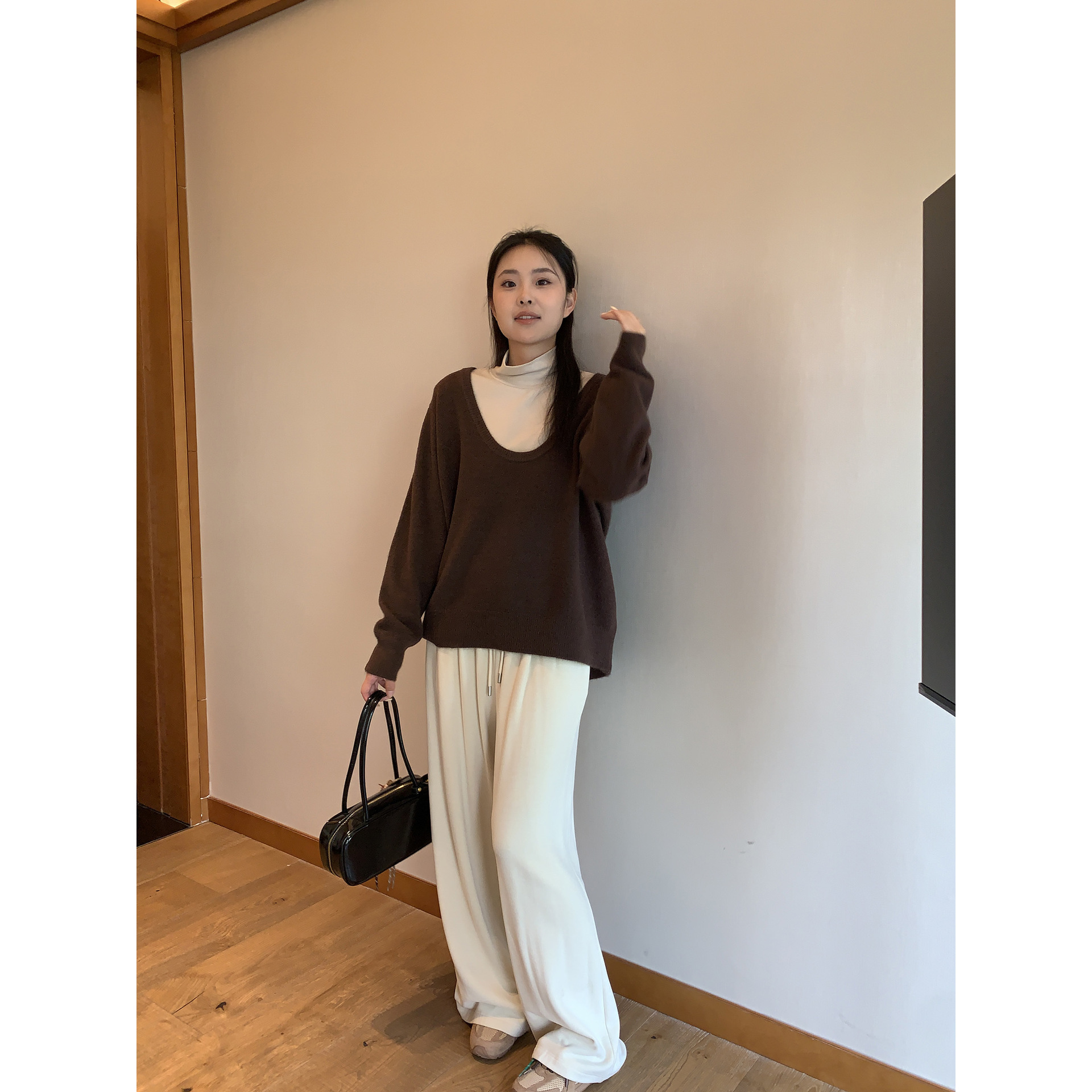 Plus-size women's Korean-style high-street versatile wide-leg pants, slimming floor-length loose straight casual drapey pants