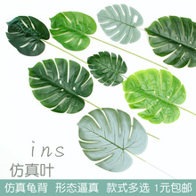 单片仿真龟背叶奎叶绿叶单支假叶 北欧风塑料叶龟背竹气球装饰