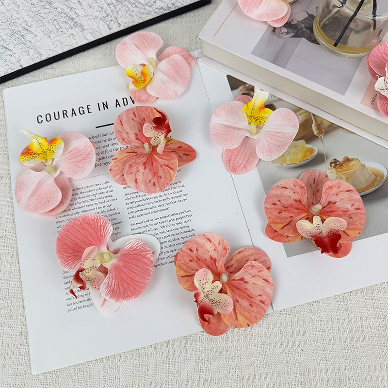 3D Realistic Printed Artificial Butterfly Orchid Flower Head DIY Hairpin Hat Wedding Favor Decoration Fake Flower Wholesale