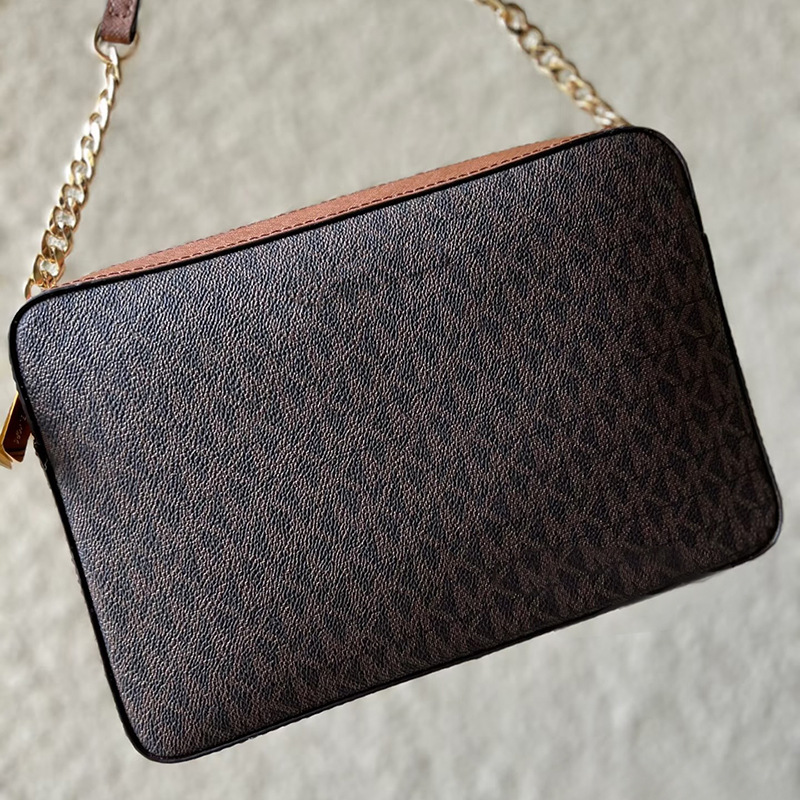 Kiçik Kvadrat Çanta - Monogram Printli Krossbody, Fermuarlı