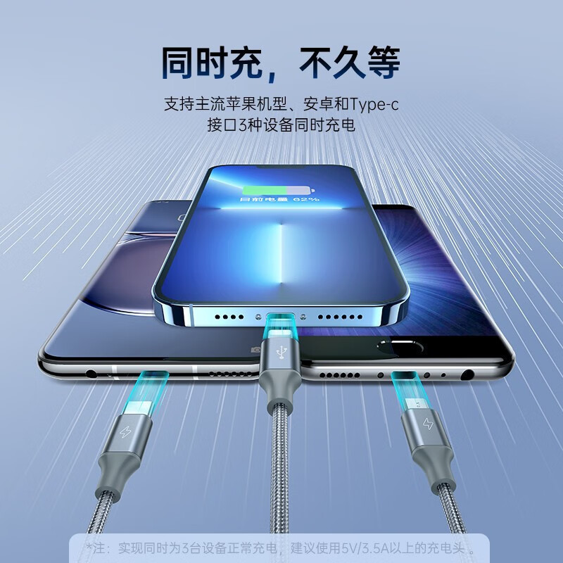 罗马仕快充数据线三合一安卓手机充电线适用苹果华为typec一拖三|undefined