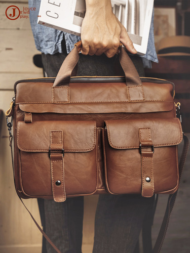 New computer handbag European and American retro genuine leather shoulder bag new men's briefcase business men's bag 