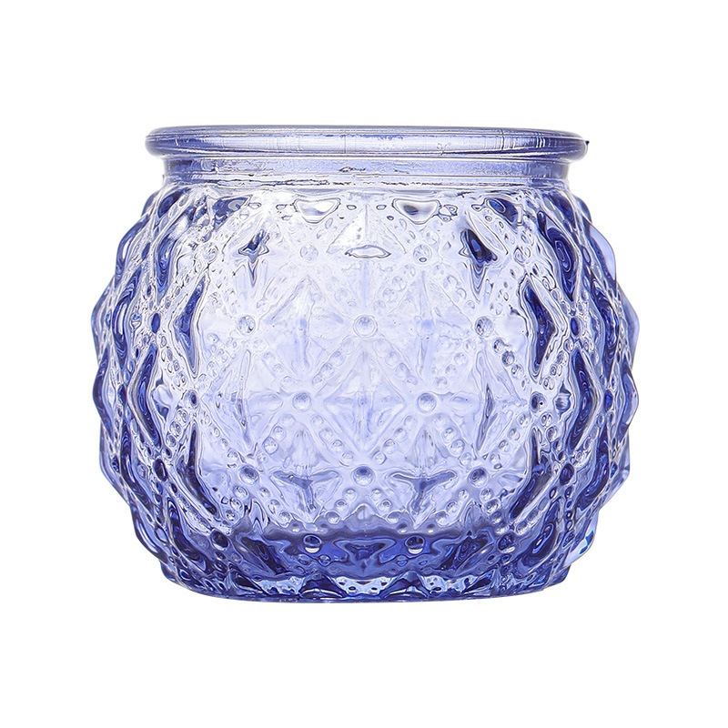 Transfronterizo Amazon para el conjunto de vela de vidrio en relieve, taza de cera de banana de color, candelabro a rayas, patrón de diamante