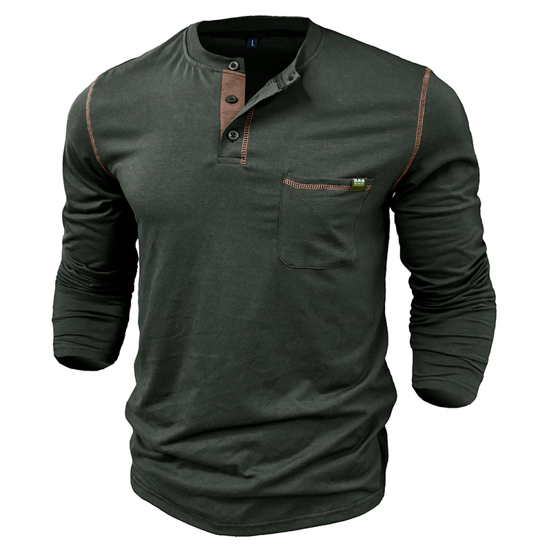 217g Weight Long Sleeve Sleeve Length Half Placket Placket Type Regular Sleeve Sleeve Type Cotton Blend Fabric Type Regular Top Length T-shirt Tops Type Daily Occasion Round Neck Neckline Breathable Function Regular Fit Fit Type Solid Color Pattern Spring, Autumn Season Men's Gender Casual Style Wholesale Men's Casual Solid Color Long Sleeve Men's Tops 13