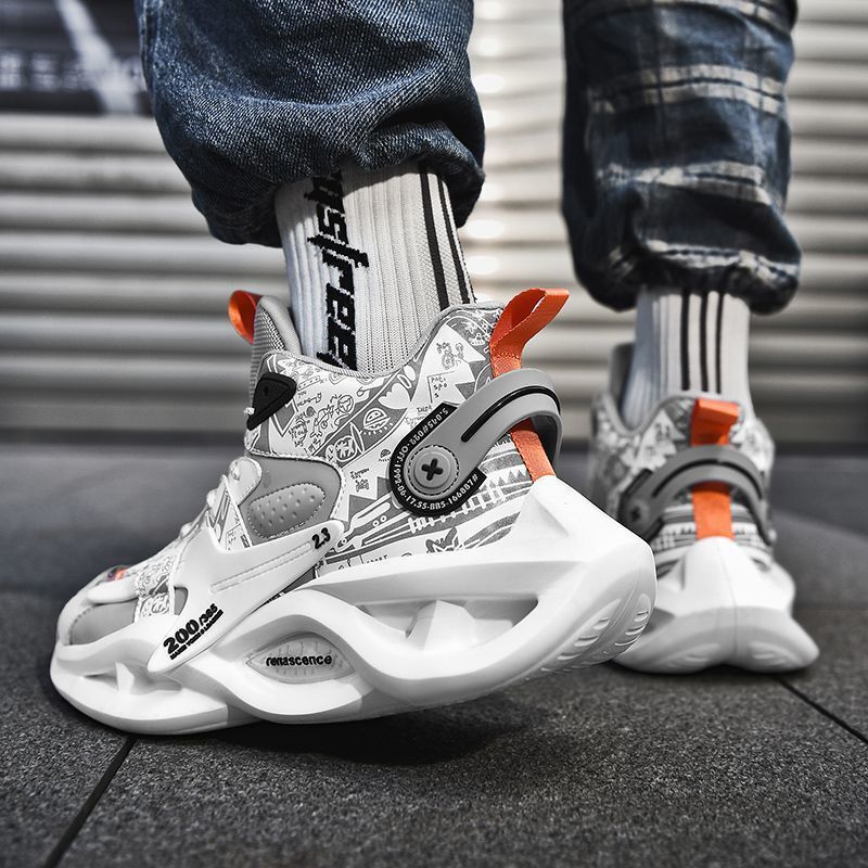 Men's Shoes Autumn All-match 2024 New Sneakers Sports Shoes Men's Basketball High-top Shoes Fashionable Thick Sole Height Increasing Fashionable Shoes