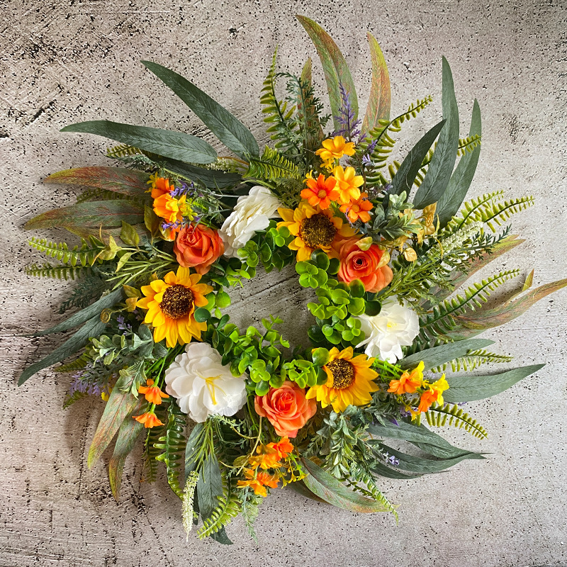 Venta al por mayor verano puerta guirnalda eucalipto colorido guirnalda girasol rosa puerta colgante Amazon estación independiente nuevo producto