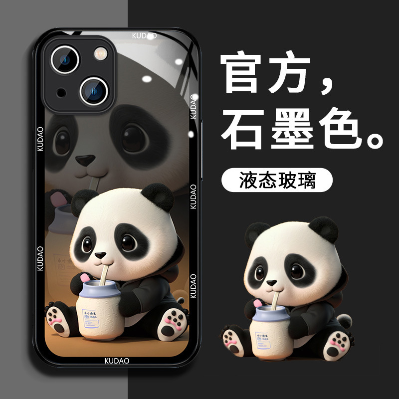 Panda Apple 15 phone case iphone14 cartoon 13pro advanced 11 all-inclusive xr niche xsmax glass case