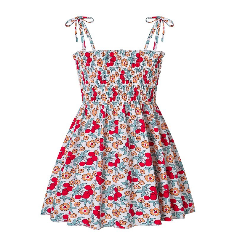 Girls' Summer Princess Slip Dress, Floral & Cherry Prints, Sizes for 90–130 cm