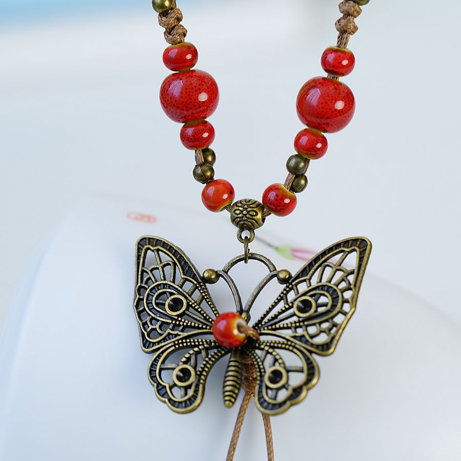 1 Piece Ethnic Style Butterfly Alloy Ceramic Beads Womenu0027S Necklace